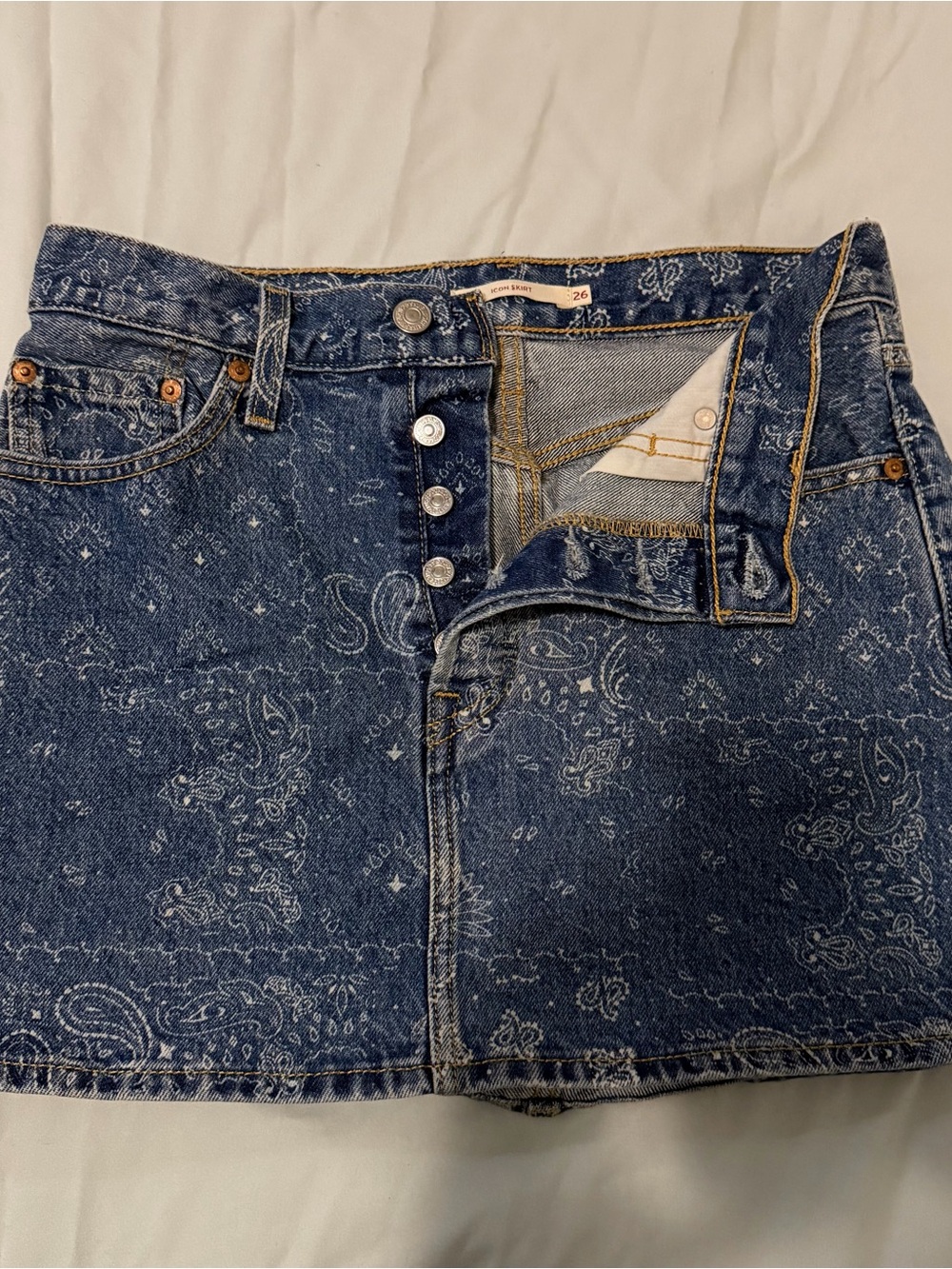 Levi’s Women’s Blue Paisley Denim Skirt - Casual Button-Front